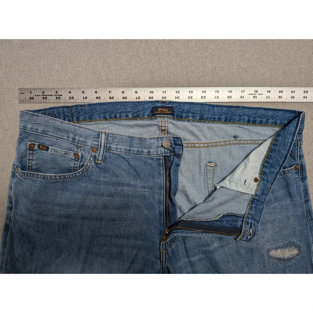Polo Ralph Lauren Men's 42x30 Light Wash Blue Distressed Denim Jeans